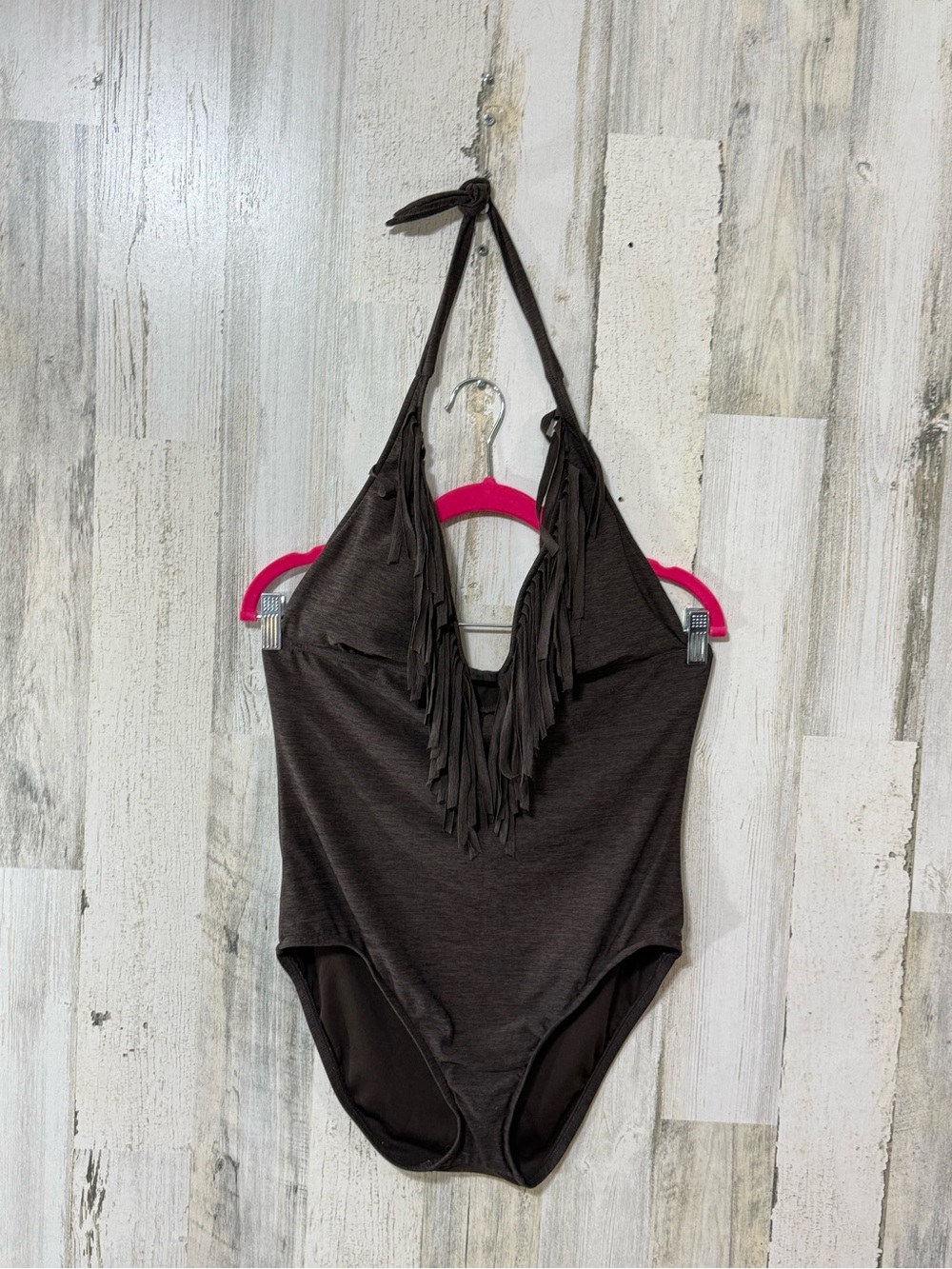 Fringe Halter One-Piece Low Neckline Swimsuit